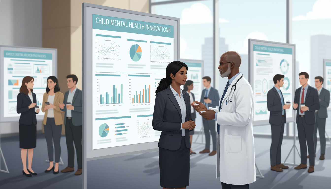Resident presenting pediatrics-psychiatry research poster at a conference Resident presenting pediatrics-psychiatry research poster at a conference - IMG residency guide for Research Profile Building
