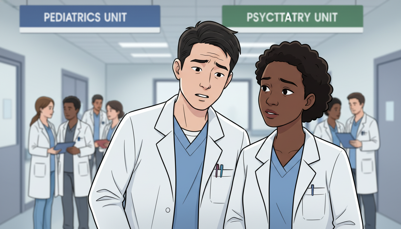 Pediatrics-psychiatry resident quietly expressing concerns to a peer Pediatrics-psychiatry resident quietly expressing concerns to a peer - IMG residency guide for Resident Turnover Warning Sign