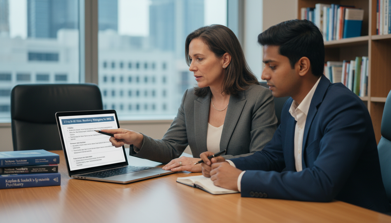 Residency program director discussing J-1 versus H-1B options with an IMG applicant - IMG residency guide for Visa Navigation