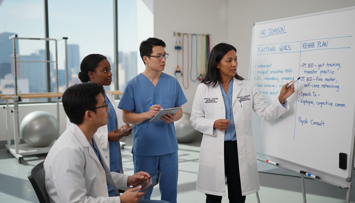 Physiatry resident team during inpatient rehabilitation rounds Physiatry resident team during inpatient rehabilitation rounds - IMG residency guide for CV Building for International Medica