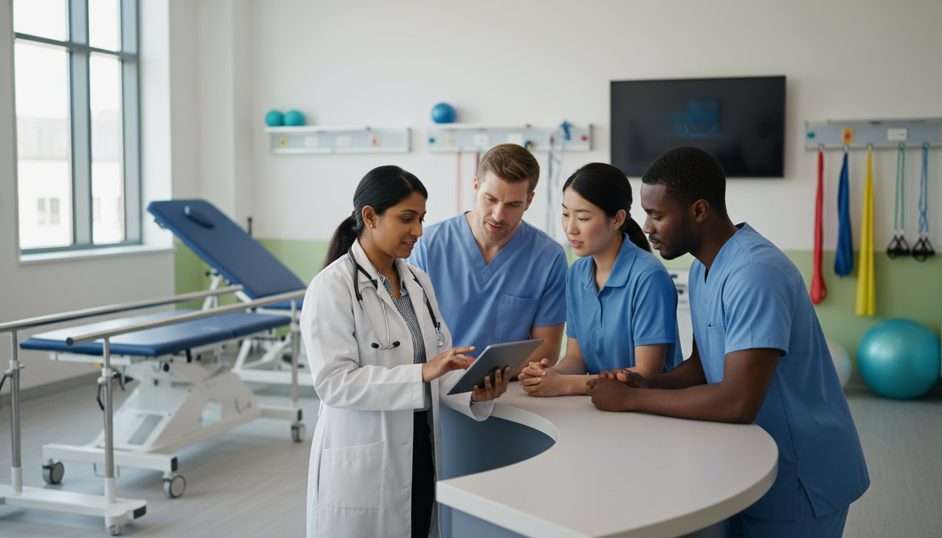 IMG physiatry resident communicating with rehabilitation team - IMG residency guide for Common Interview Questions for Intern