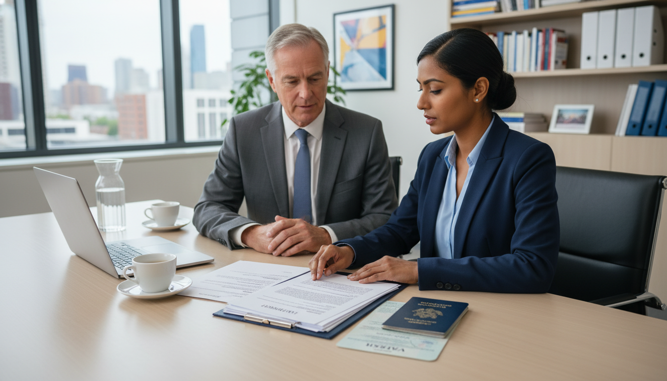 IMG physiatrist reviewing contract and visa documents with mentor IMG physiatrist reviewing contract and visa documents with mentor - IMG residency guide for Job Search Timing for Internation