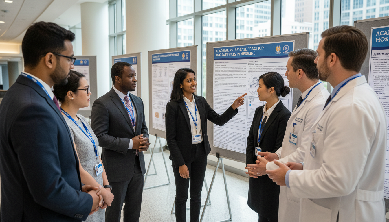 Preliminary medicine resident presenting research at academic teaching hospital Preliminary medicine resident presenting research at academic teaching hospital - IMG residency guide for Academic vs Private