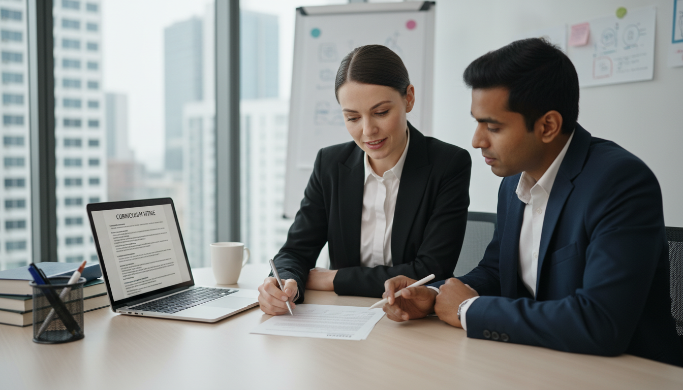 Medical resident reviewing CV with mentor Medical resident reviewing CV with mentor - IMG residency guide for CV Building for International Medical Graduate (IMG) in P