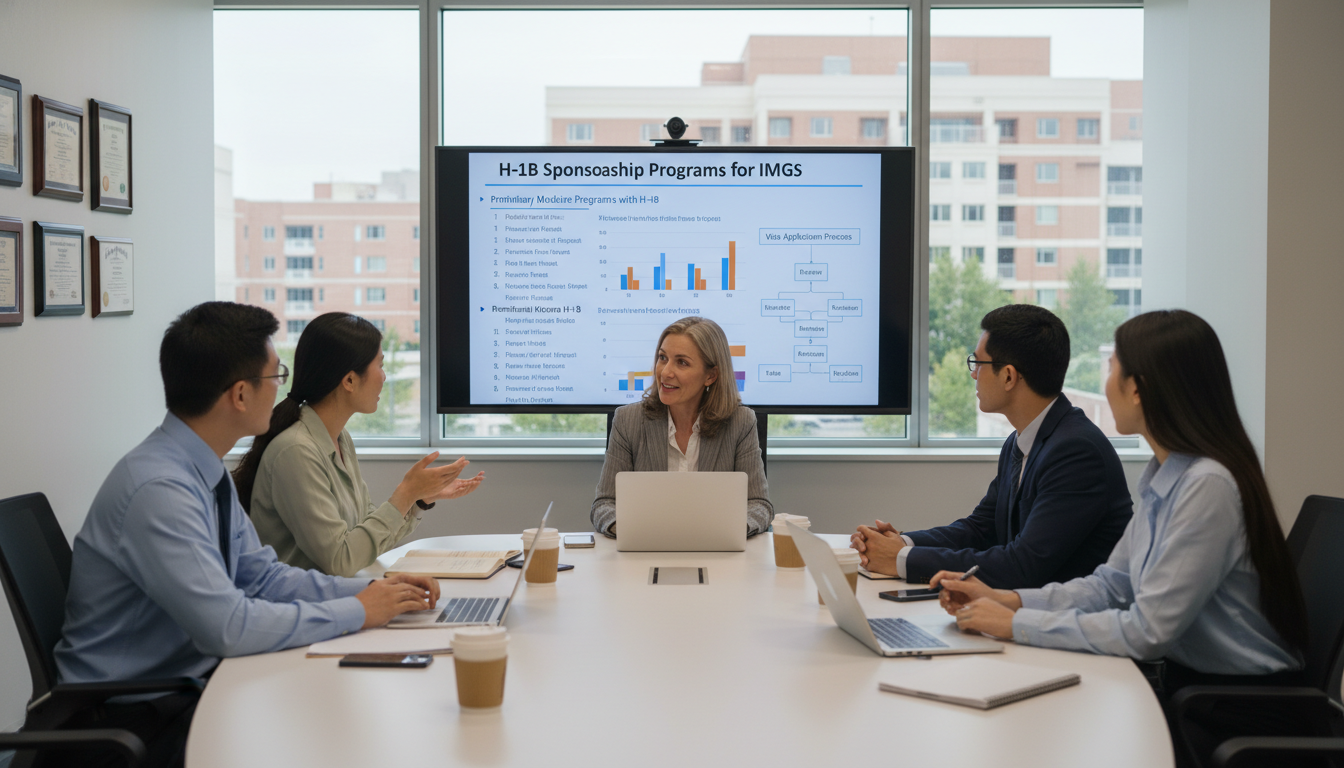 Preliminary medicine residents and program director discussing visa sponsorship policies Preliminary medicine residents and program director discussing visa sponsorship policies - IMG residency guide for H-1B Spons
