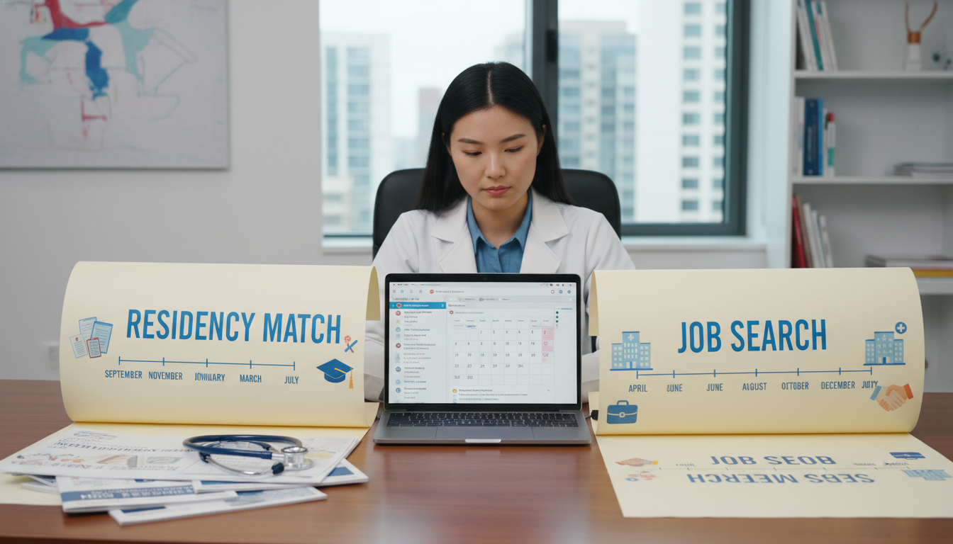 Timeline planning for residency match and job search during preliminary medicine year - IMG residency guide for Job Search Ti