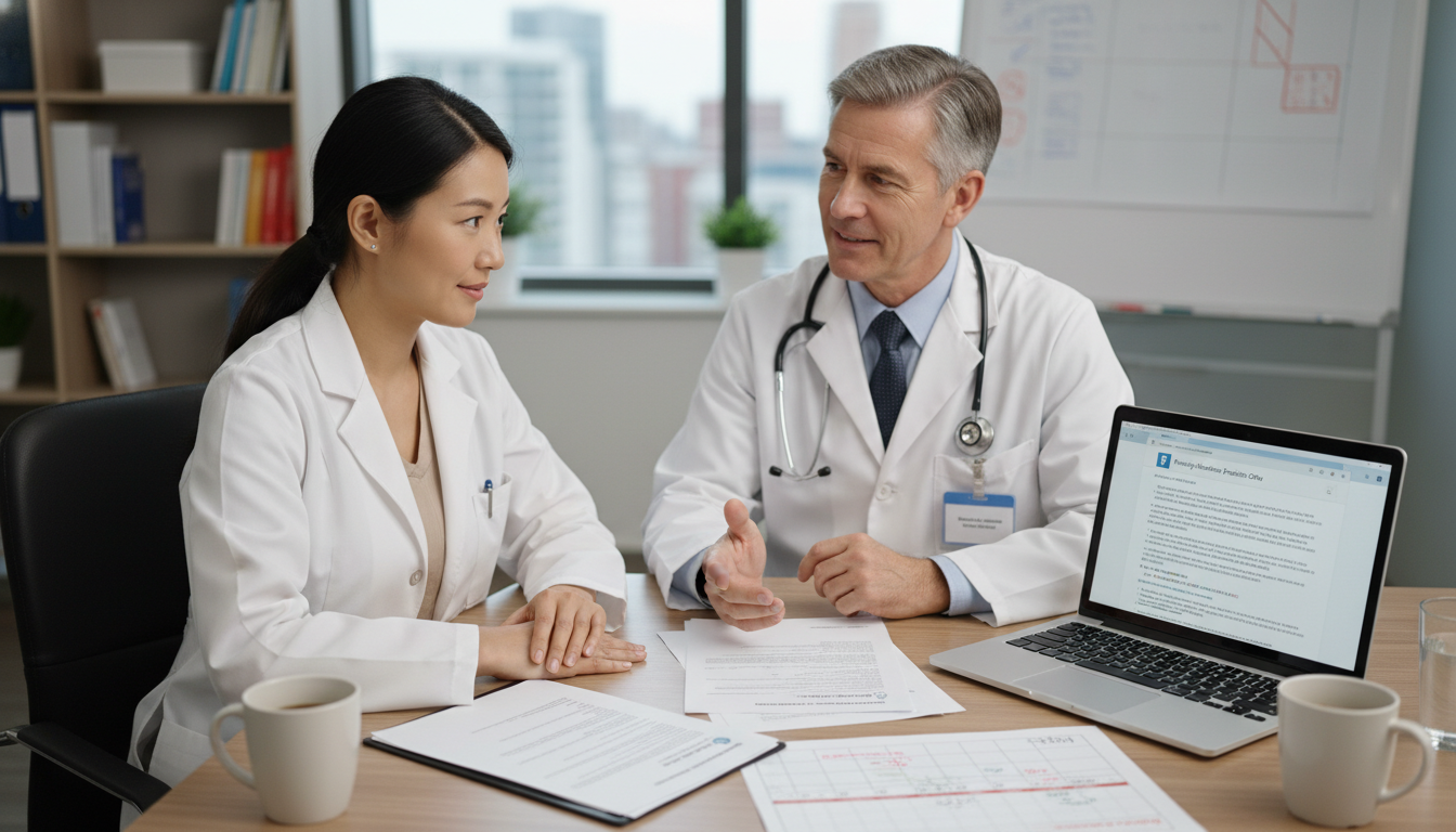 International medical graduate discussing job offer timing with mentor - IMG residency guide for Job Search Timing for Intern