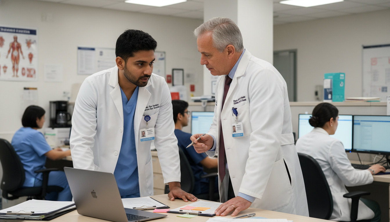 IMG resident receiving feedback from attending physician on the wards IMG resident receiving feedback from attending physician on the wards - IMG residency guide for Networking in Medicine for In