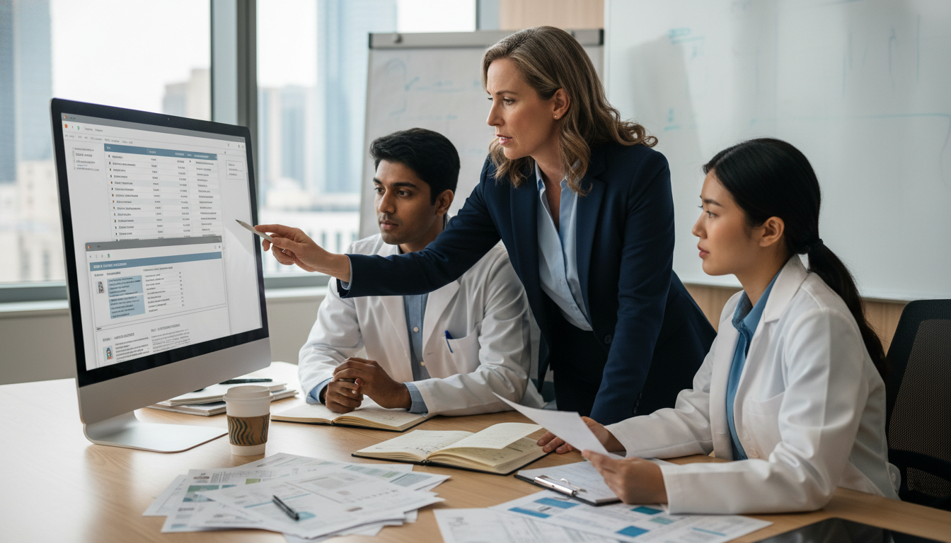 Residency program director reviewing emails and rank list with residents Residency program director reviewing emails and rank list with residents - IMG residency guide for Pre-Match Communication fo