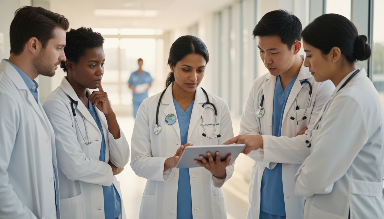 International residents discussing preliminary medicine training International residents discussing preliminary medicine training - IMG residency guide for How to Research Programs for Inter