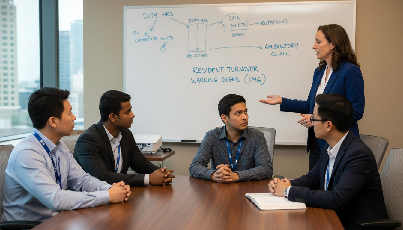 Preliminary medicine residents meeting with program leadership to discuss workload Preliminary medicine residents meeting with program leadership to discuss workload - IMG residency guide for Resident Turnove