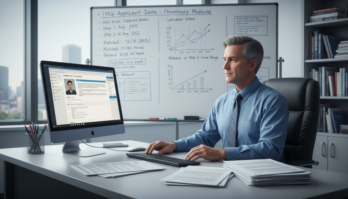 Residency program director reviewing applications with Step scores and IMG profiles - IMG residency guide for Step Score Stra