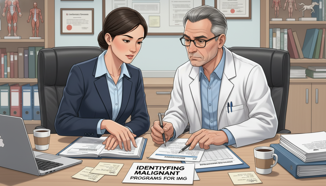 International medical graduate discussing residency options with a mentor International medical graduate discussing residency options with a mentor - IMG residency guide for Identifying Malignant Pro