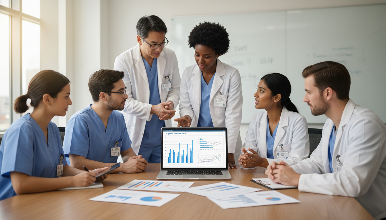 Surgical research team collaborating in a hospital conference room - IMG residency guide for Research Profile Building for In