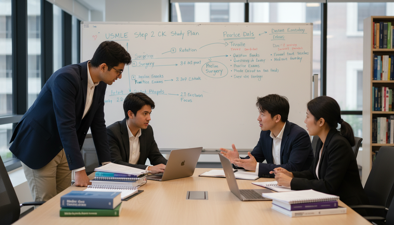 International medical graduates collaborating on USMLE Step 2 study plan International medical graduates collaborating on USMLE Step 2 study plan - IMG residency guide for USMLE Step 2 CK Preparatio