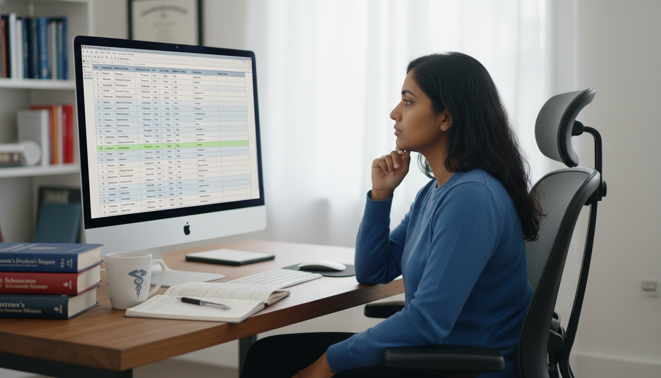 IMG checking a spreadsheet of residency programs and their visa policies IMG checking a spreadsheet of residency programs and their visa policies - IMG residency guide for Visa Navigation for Reside