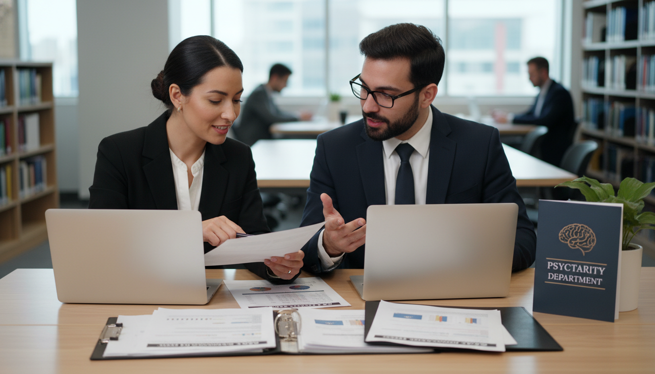 International medical graduates reviewing psychiatry rotation schedule and application materials - IMG residency guide for Aw