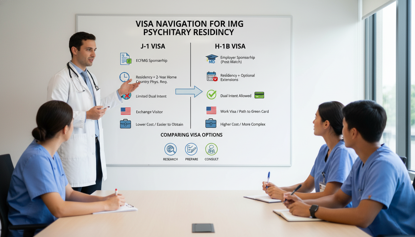 Comparison of J-1 and H-1B visa options for psychiatry residents Comparison of J-1 and H-1B visa options for psychiatry residents - IMG residency guide for Visa Navigation for Residency for