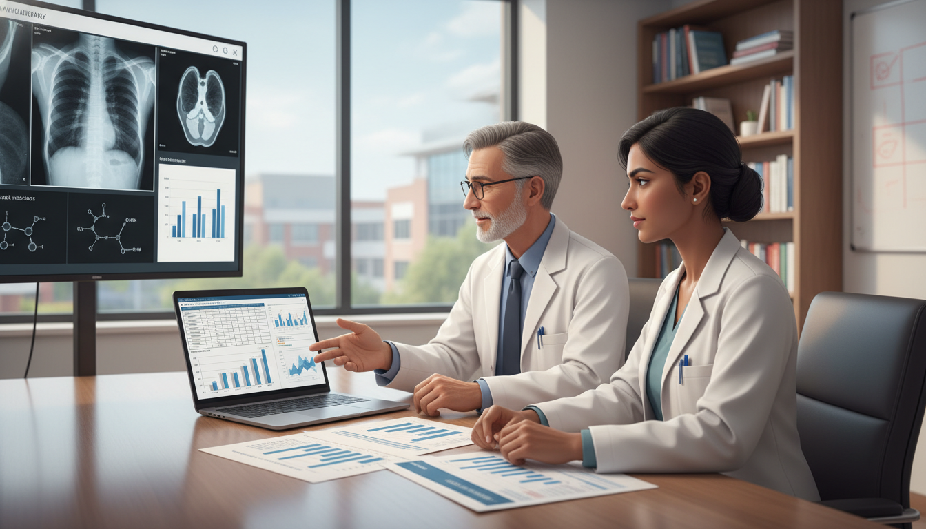 Pulmonary and critical care mentor guiding IMG resident in research discussion Pulmonary and critical care mentor guiding IMG resident in research discussion - IMG residency guide for Research During Resi