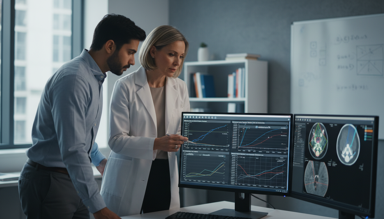 Radiation oncology resident and research mentor reviewing a project - IMG residency guide for Research Profile Building for I