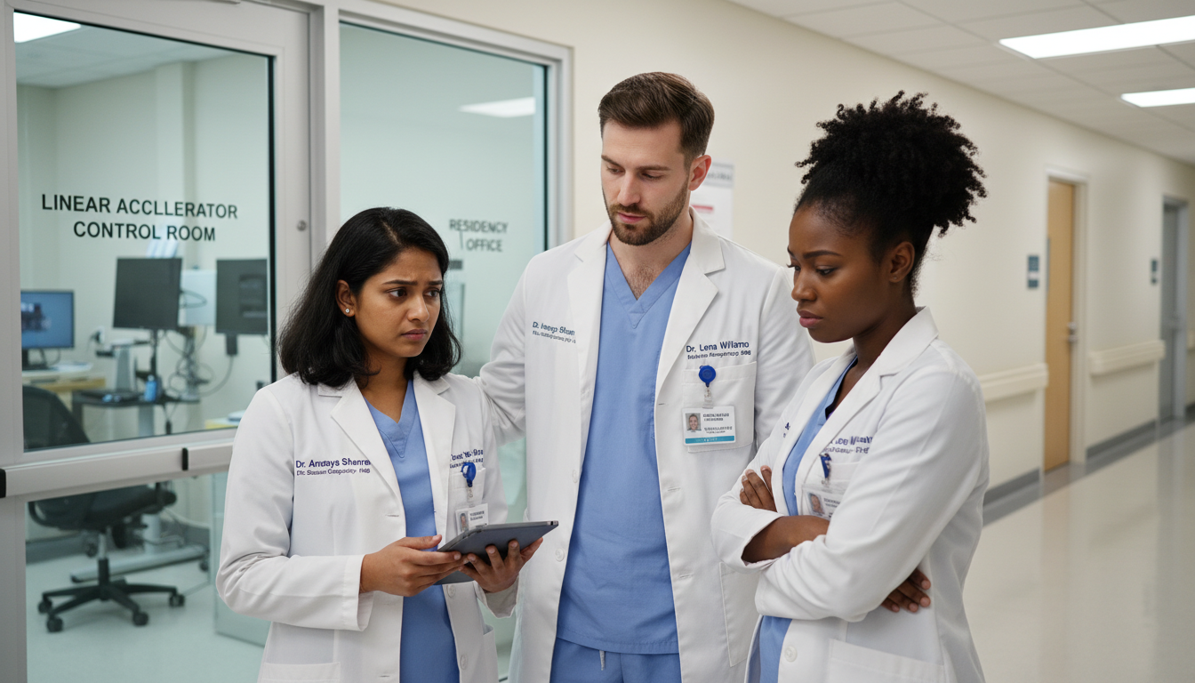 Radiation oncology residents quietly discussing program challenges Radiation oncology residents quietly discussing program challenges - IMG residency guide for Resident Turnover Warning Signs