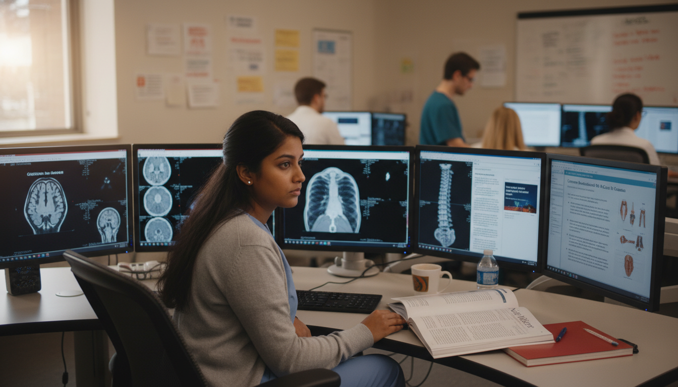 Radiology resident reviewing publications and teaching materials Radiology resident reviewing publications and teaching materials - IMG residency guide for CV Building for International Medi