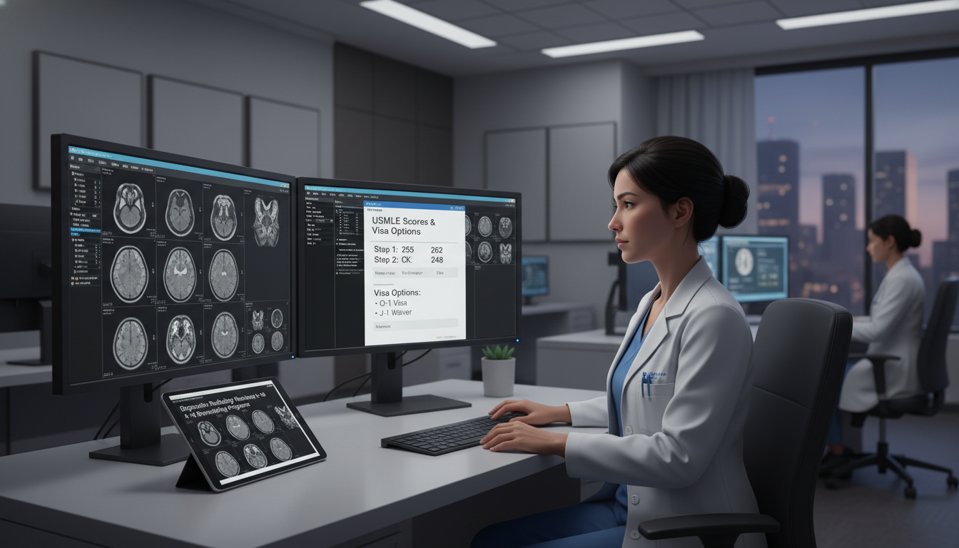 Radiology resident reviewing USMLE and visa requirements Radiology resident reviewing USMLE and visa requirements - IMG residency guide for H-1B Sponsorship Programs for Internationa