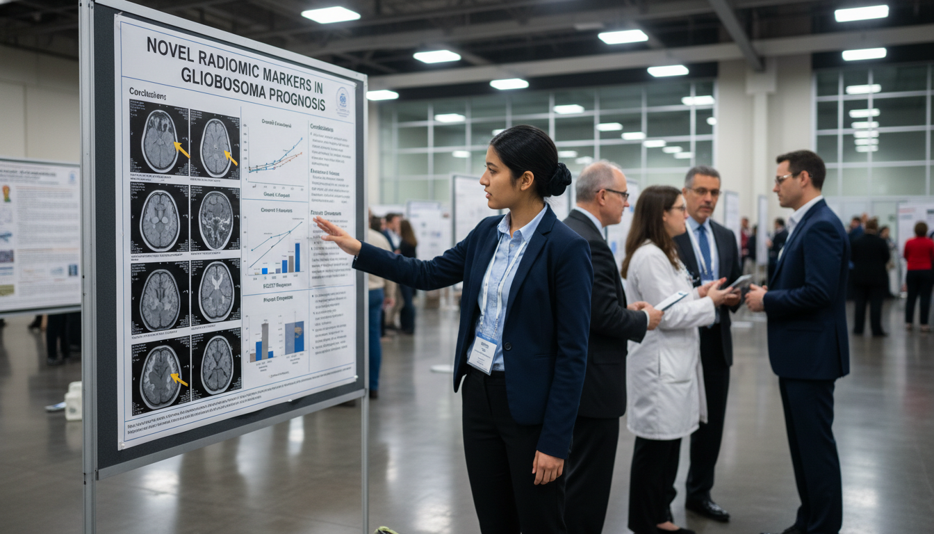 IMG presenting radiology research at a conference poster session - IMG residency guide for Research Profile Building for Inte