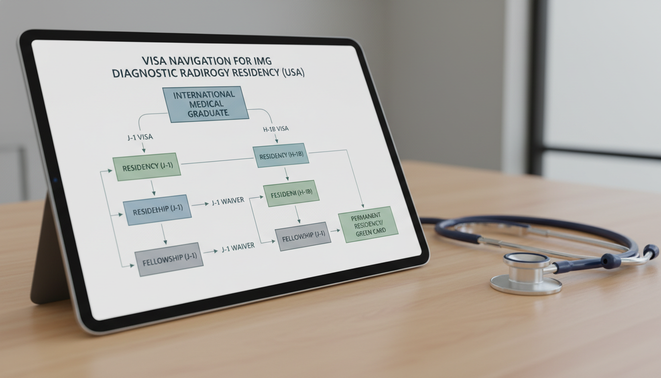 Flowchart of IMG residency visa pathways in diagnostic radiology - IMG residency guide for Visa Navigation for Residency for