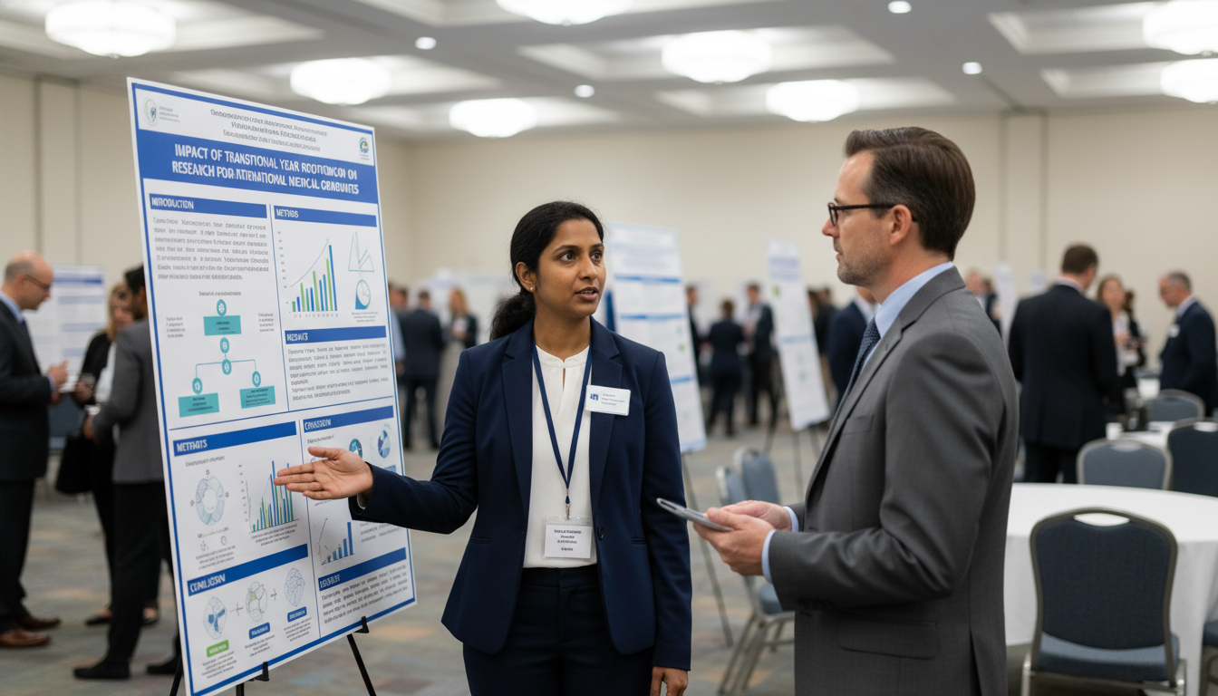 Research poster presentation by an IMG at a medical conference Research poster presentation by an IMG at a medical conference - IMG residency guide for Research Profile Building for Intern