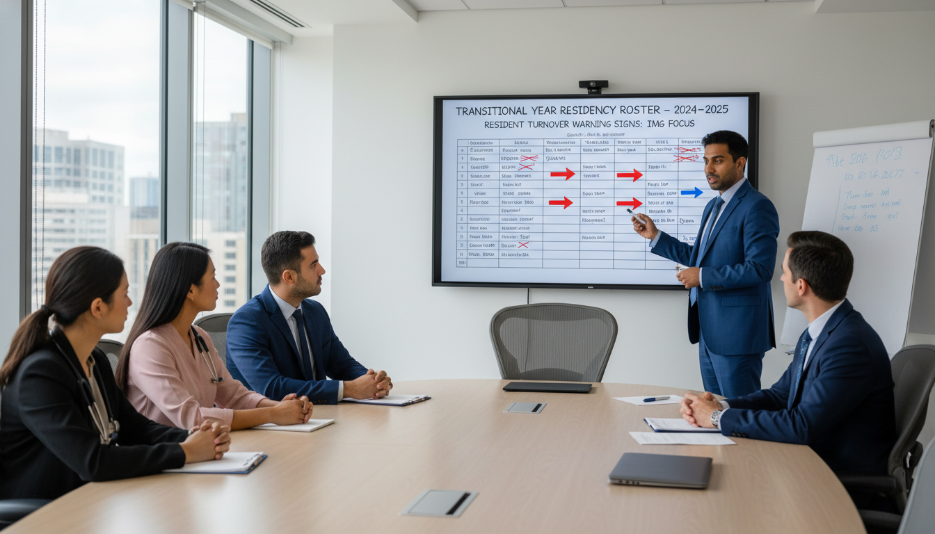 Transitional year program director discussing resident roster changes Transitional year program director discussing resident roster changes - IMG residency guide for Resident Turnover Warning Sig