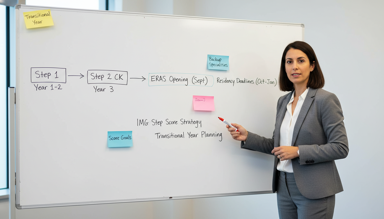 IMG mapping out a USMLE and residency application timeline - IMG residency guide for Step Score Strategy for International Me