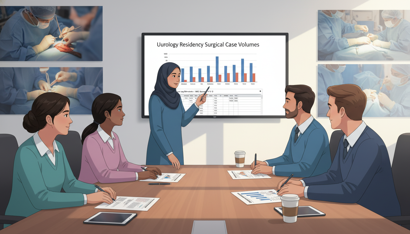 Urology residents reviewing surgical volume statistics Urology residents reviewing surgical volume statistics - IMG residency guide for Case Volume Evaluation for International Med