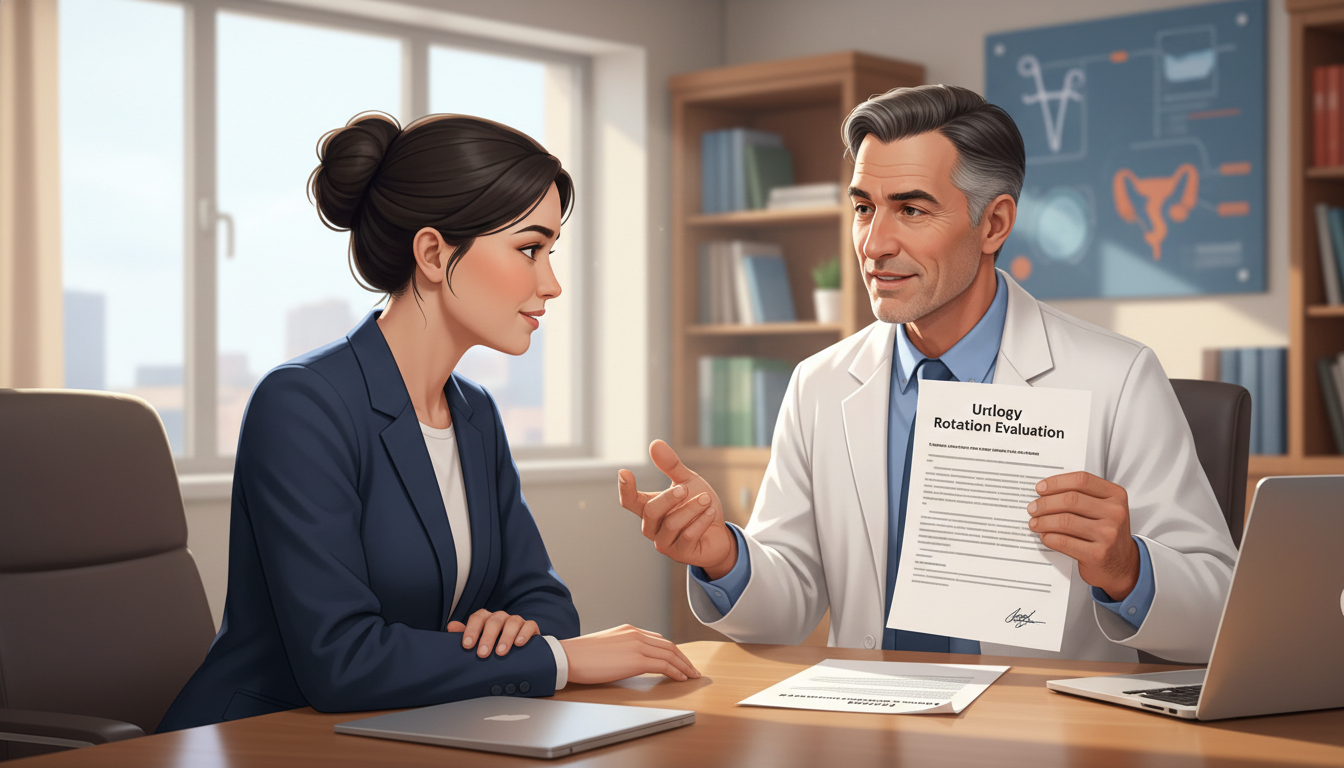 Urology attending discussing performance and letters of recommendation with international medical graduate Urology attending discussing performance and letters of recommendation with international medical graduate - IMG residency gu