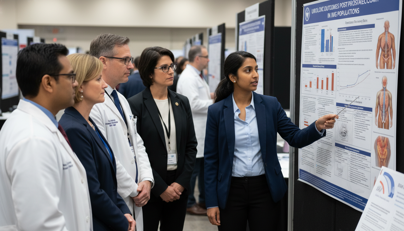 Urology resident presenting research poster at a national conference Urology resident presenting research poster at a national conference - IMG residency guide for Research During Residency for