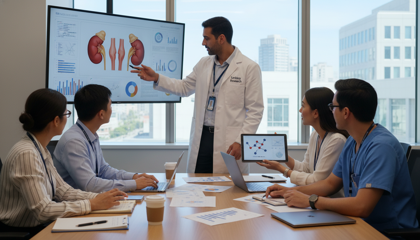 Urology research team including an IMG collaborating on data analysis Urology research team including an IMG collaborating on data analysis - IMG residency guide for Research Profile Building for