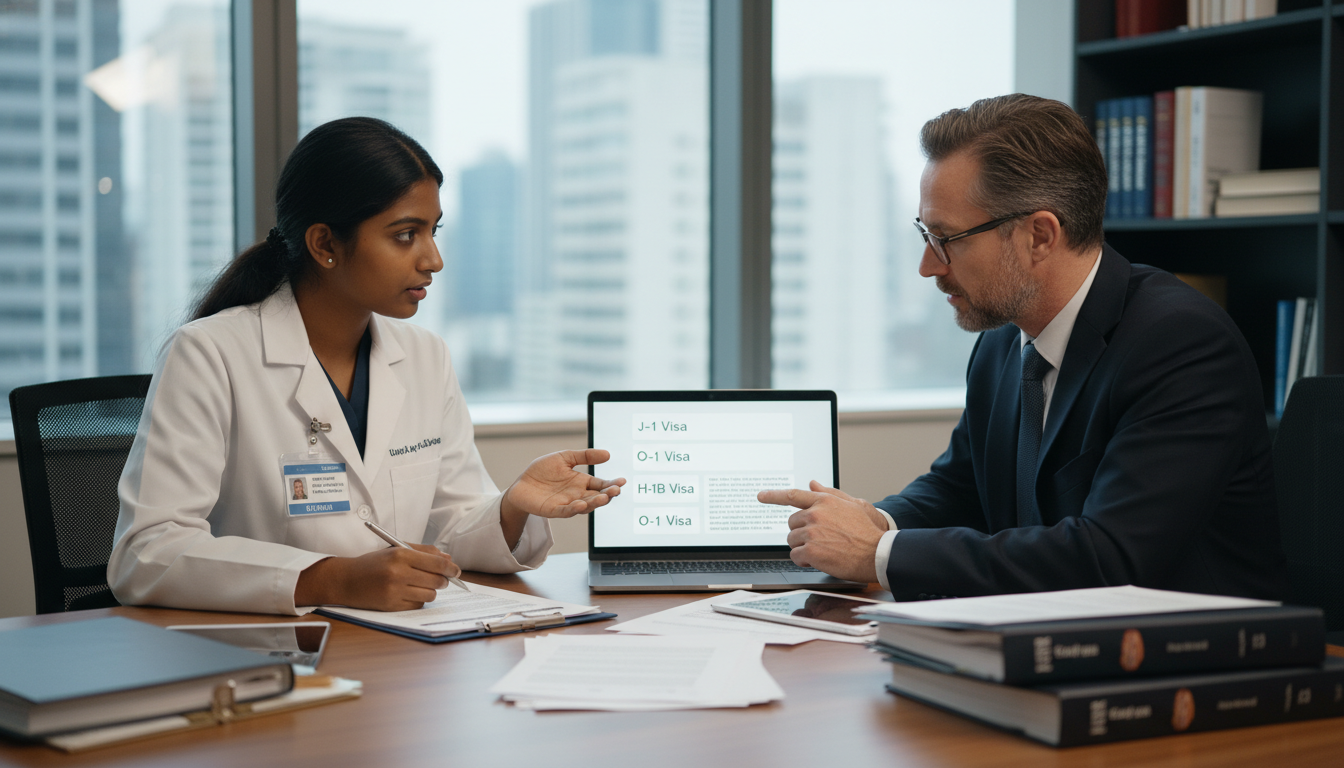 IMG urology resident consulting with immigration attorney about visa strategy - IMG residency guide for Visa Navigation for R