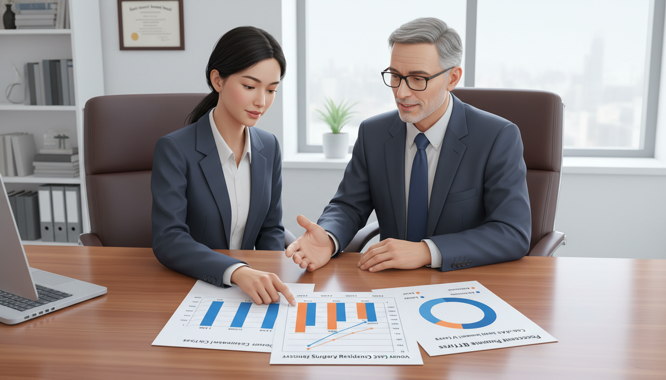 International medical graduate and program director reviewing vascular surgery residency case volume charts - IMG residency g