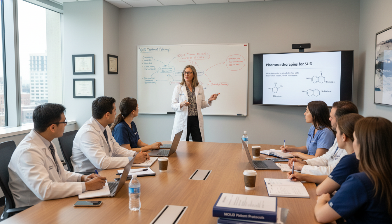 Addiction medicine team teaching in an academic hospital setting Addiction medicine team teaching in an academic hospital setting - MD graduate residency for Academic vs Private Practice for
