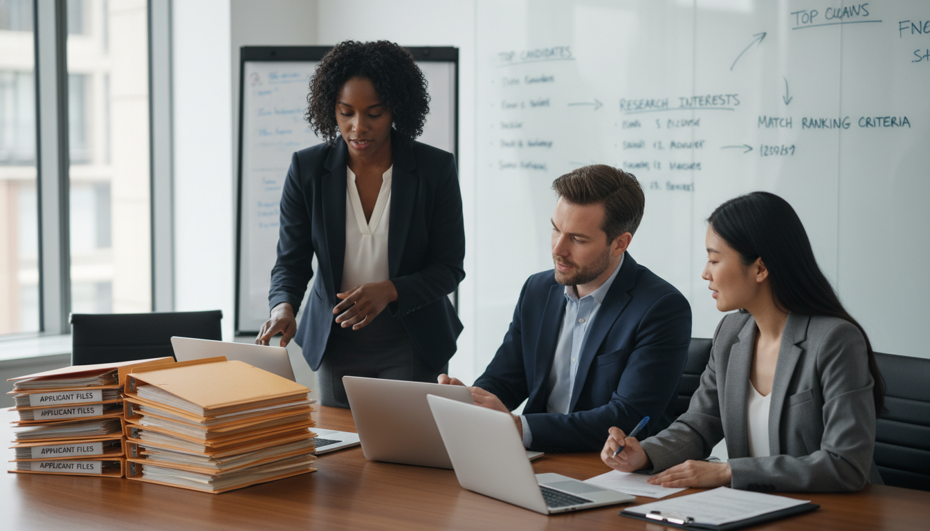 Small group of addiction medicine faculty reviewing fellowship applicants - MD graduate residency for Pre-Match Communication