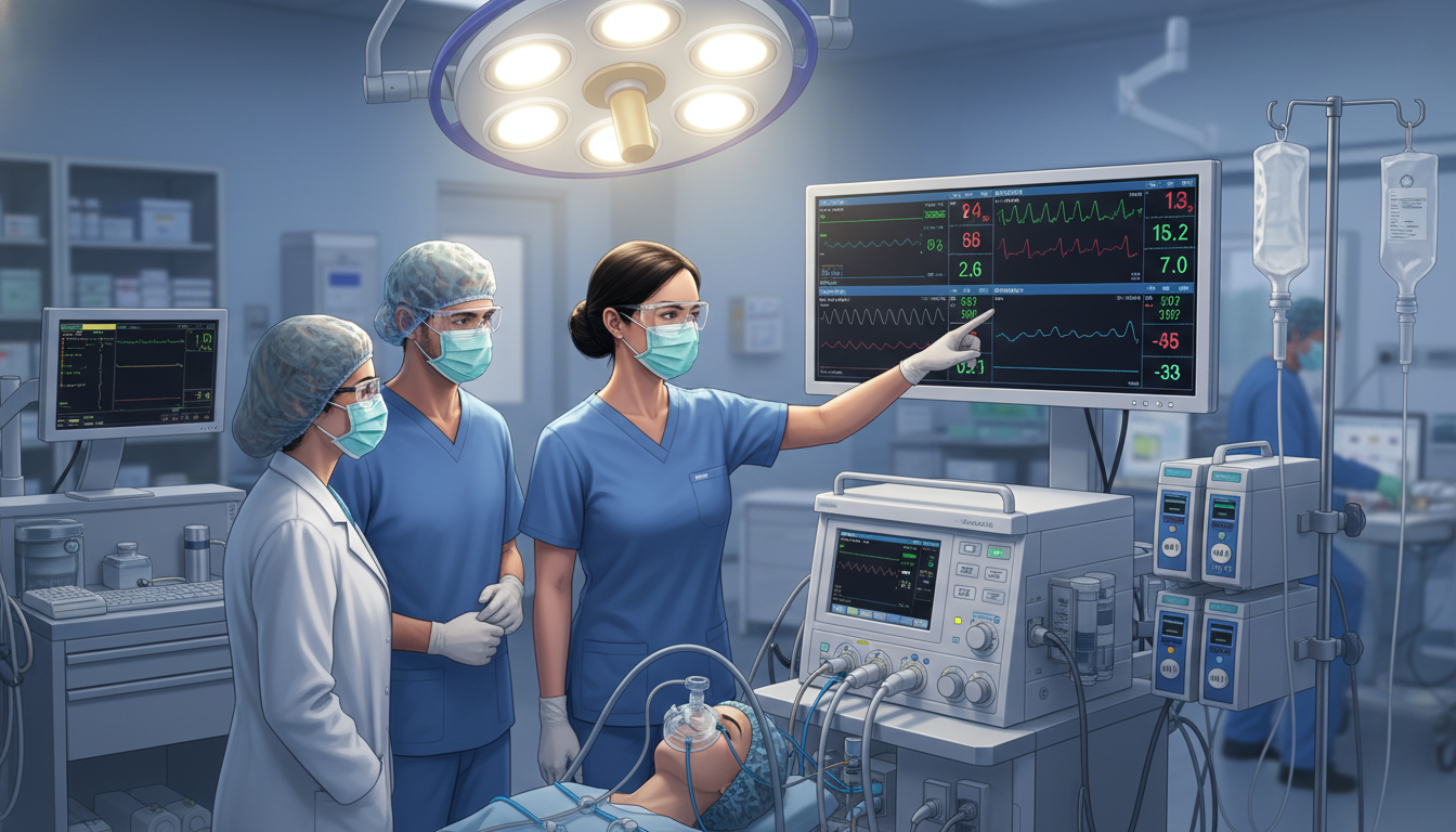 Anesthesiologist teaching residents in an academic operating room Anesthesiologist teaching residents in an academic operating room - MD graduate residency for Academic vs Private Practice fo