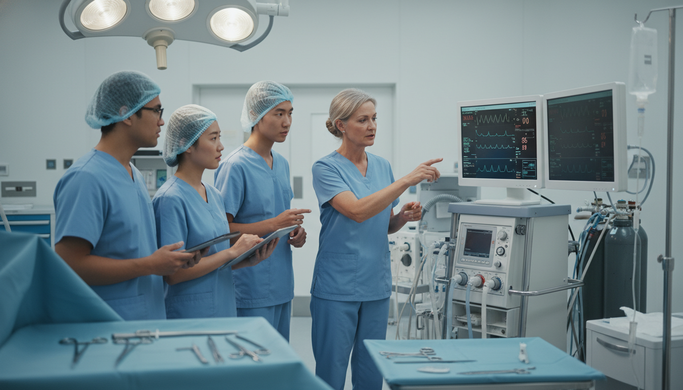 Anesthesiology residents in operating room discussing a case Anesthesiology residents in operating room discussing a case - MD graduate residency for How to Research Programs for MD Grad