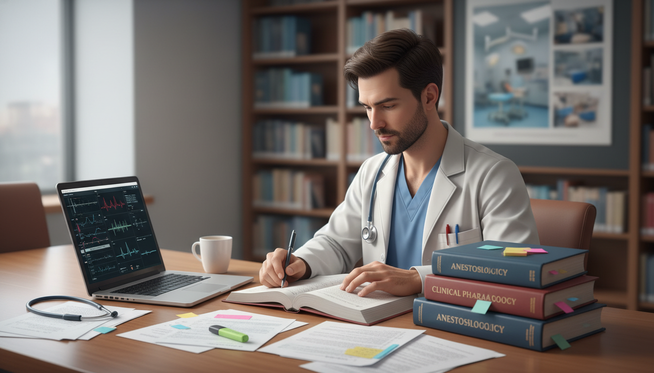 Anesthesiology resident studying in hospital library Anesthesiology resident studying in hospital library - MD graduate residency for Addressing Red Flags for MD Graduate in Anes