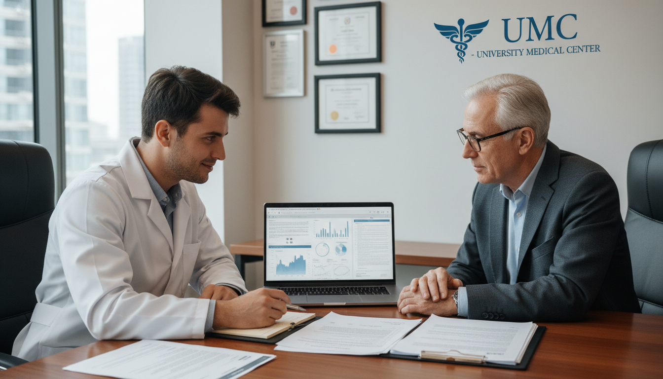 Cardiothoracic surgeon discussing career choices with a mentor Cardiothoracic surgeon discussing career choices with a mentor - MD graduate residency for Academic vs Private Practice for M