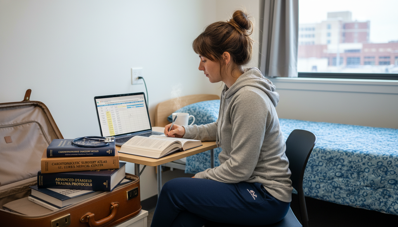 Cardiothoracic surgery resident preparing for away rotation in hospital housing Cardiothoracic surgery resident preparing for away rotation in hospital housing - MD graduate residency for Away Rotation Str