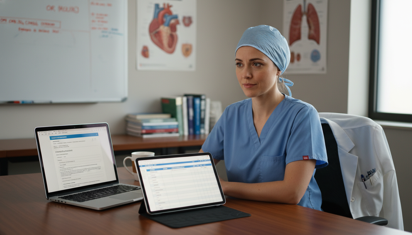 Cardiothoracic surgery resident reviewing surgical case log and CV Cardiothoracic surgery resident reviewing surgical case log and CV - MD graduate residency for CV Building for MD Graduate in