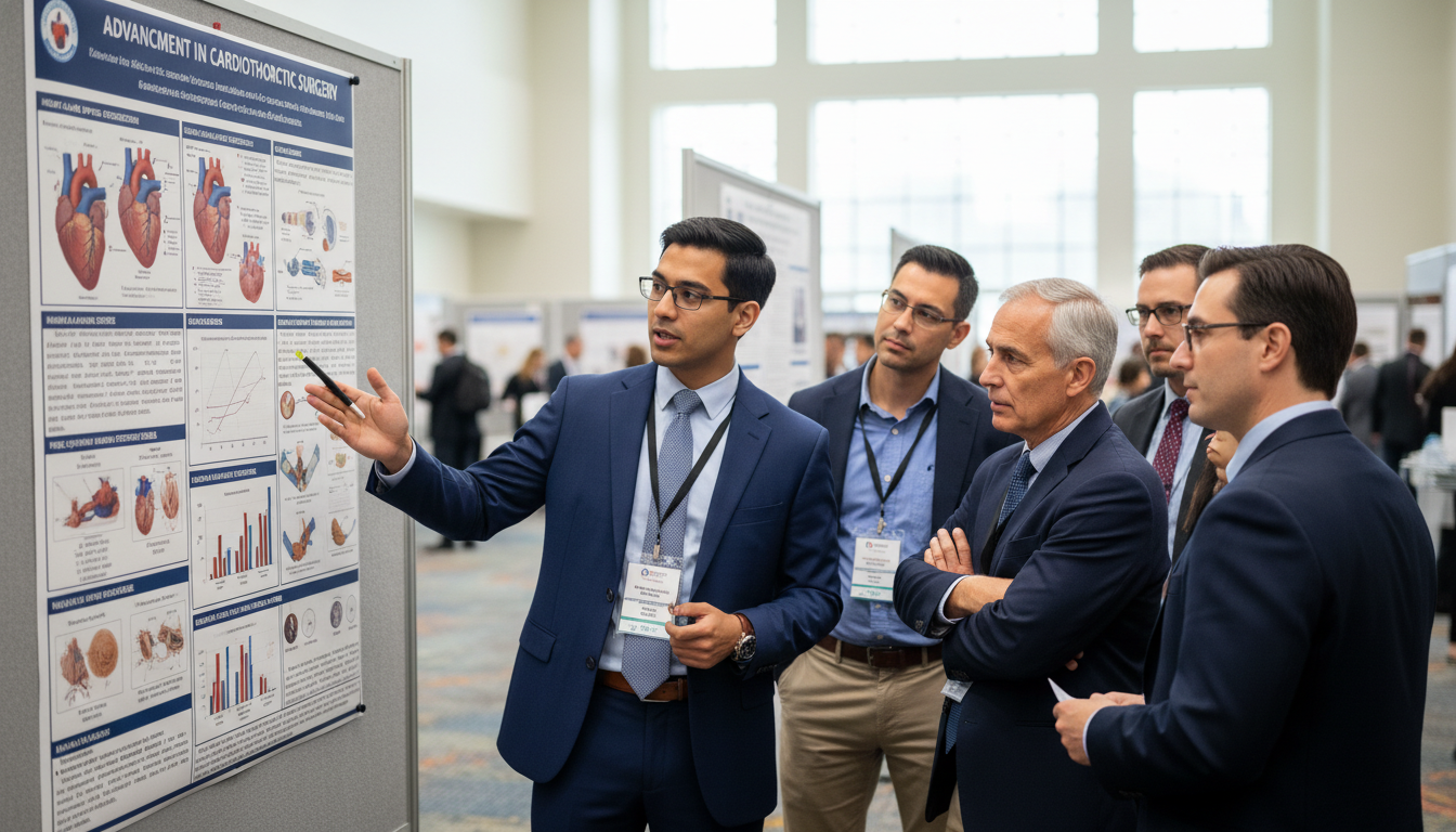 Medical student presenting cardiothoracic research poster Medical student presenting cardiothoracic research poster - MD graduate residency for CV Building for MD Graduate in Cardioth