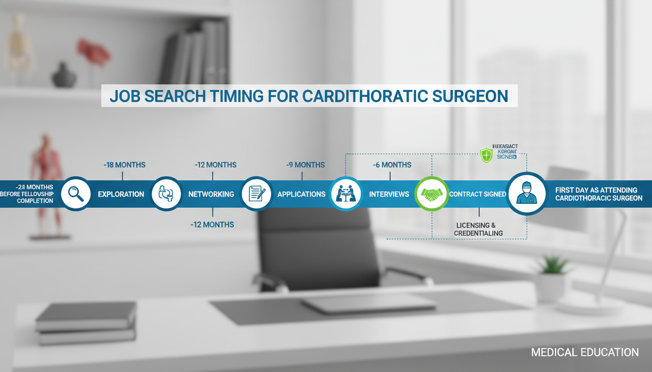 Timeline chart for cardiothoracic surgery job search from fellowship to first attending role Timeline chart for cardiothoracic surgery job search from fellowship to first attending role - MD graduate residency for Job