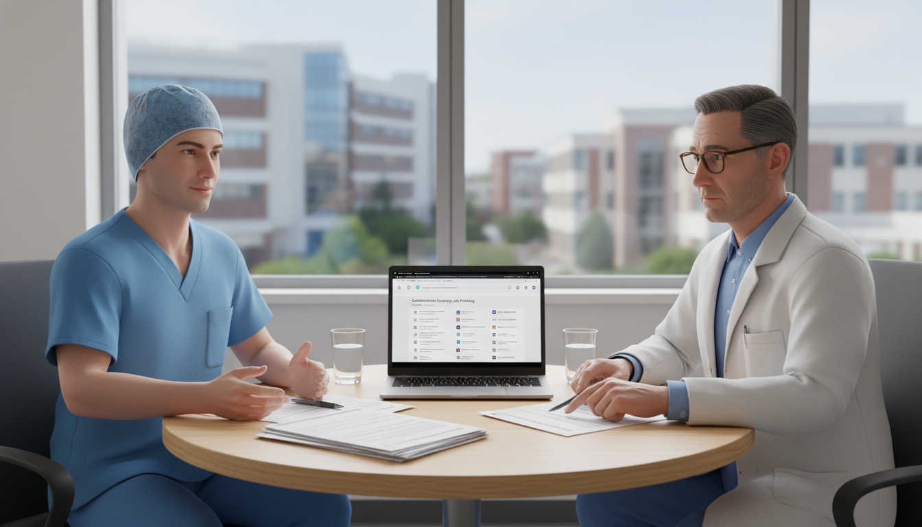 Cardiothoracic surgery fellow meeting with mentor to review job opportunities Cardiothoracic surgery fellow meeting with mentor to review job opportunities - MD graduate residency for Job Search Timing f