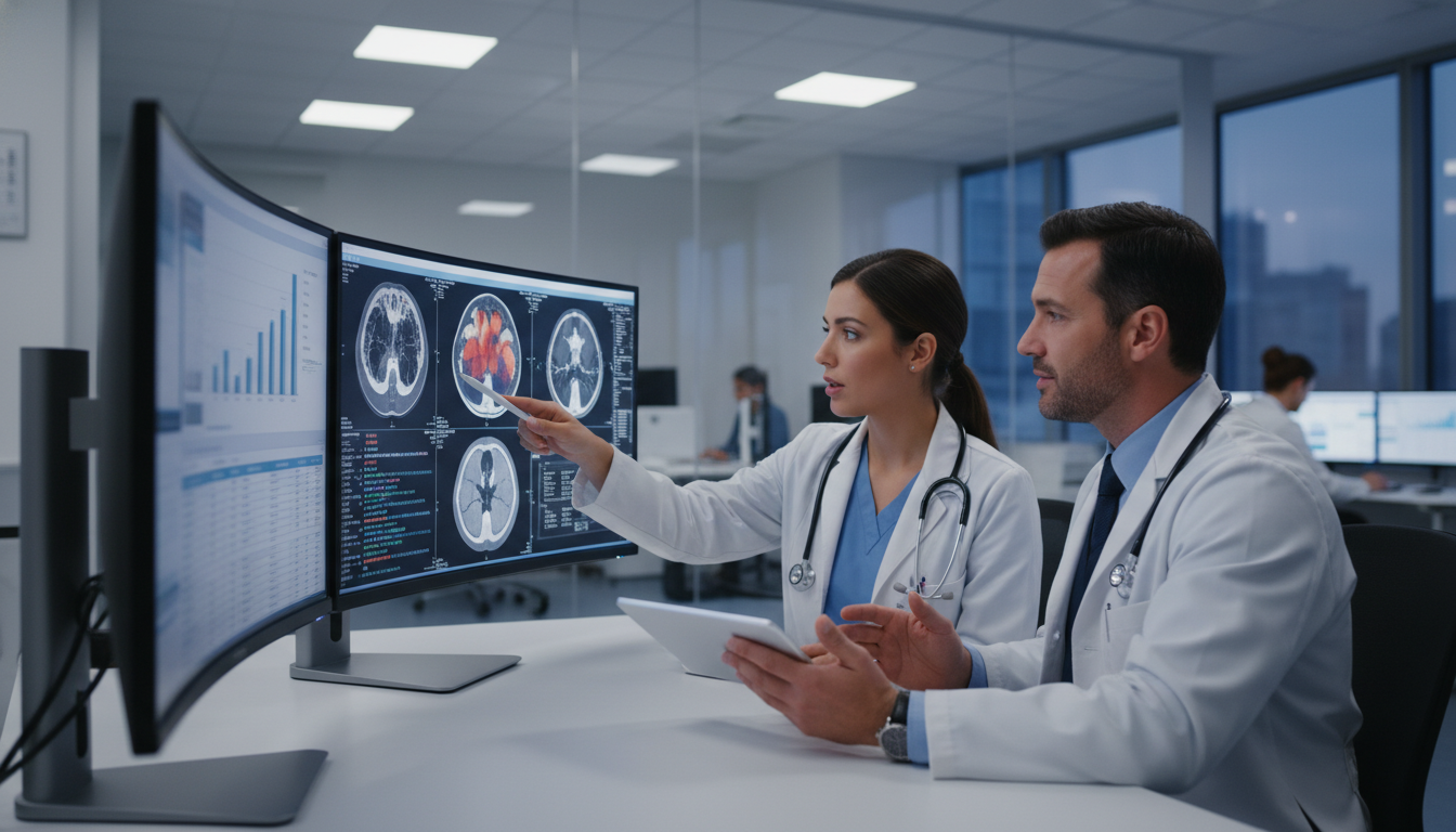 Cardiothoracic surgery research team reviewing imaging and data Cardiothoracic surgery research team reviewing imaging and data - MD graduate residency for Research During Residency for MD